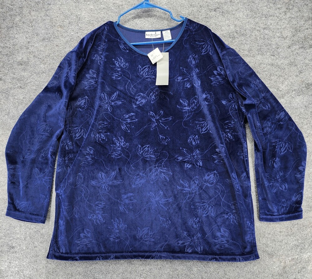 By Design Top Womens 20W Blue Floral 3/4 Sleeve
